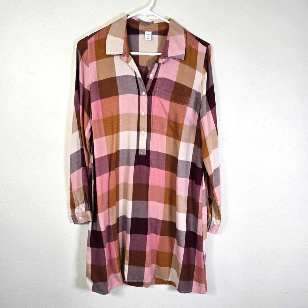 Old Navy Popover Dress Women's M Autumn Colors Check Classic Granola Girl Casual